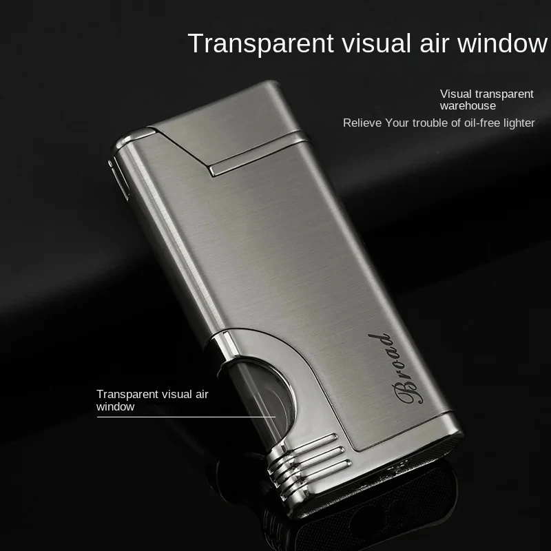 Transparent Gas Storage Tank Direct Spray Blue Flame Windproof Metal Lighter Outdoor Barbecue Kitchen Cigar Lighter Men\'s Gifts