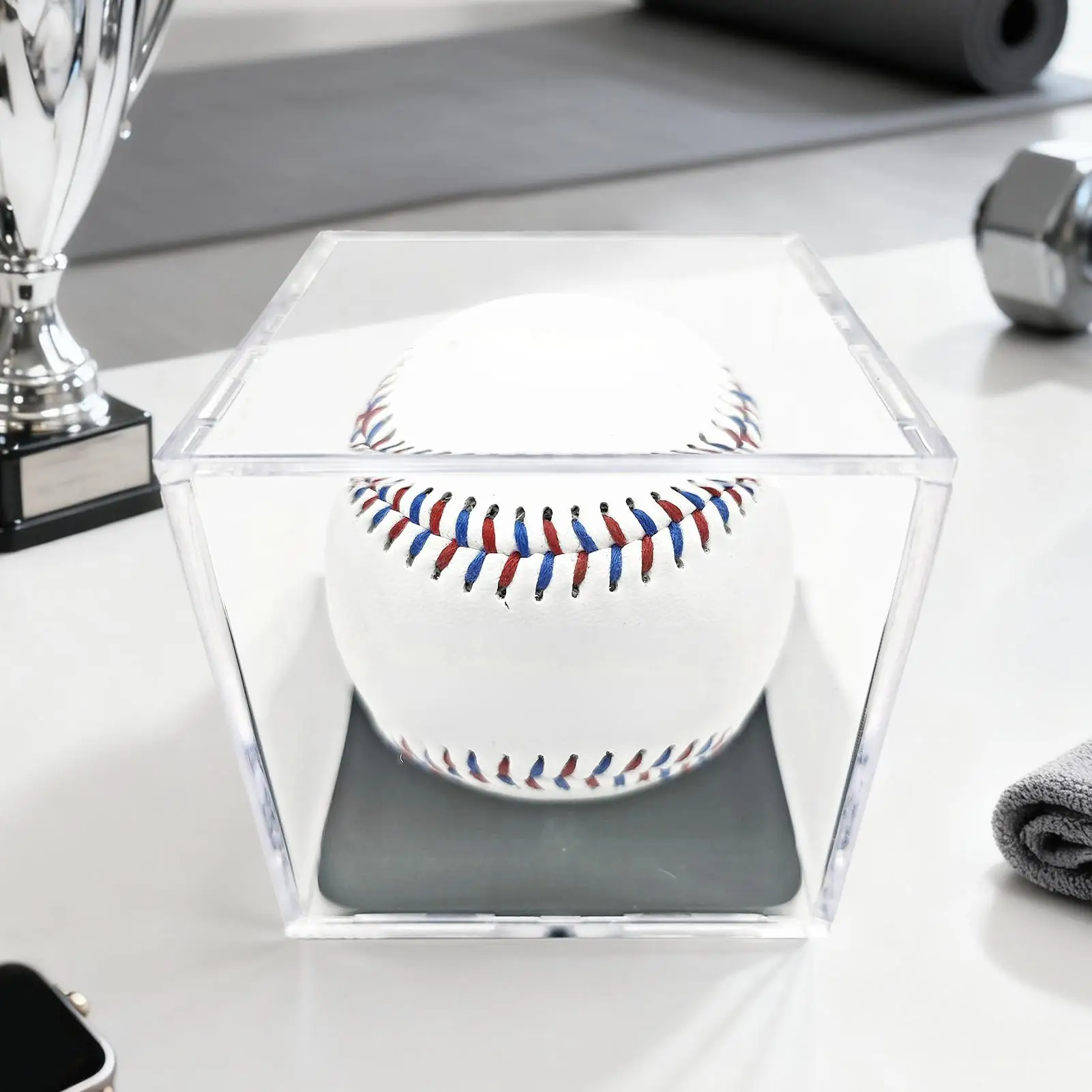 حافظة بيسبول مع قاعدة مخملية من الأكريليك المقاوم للغبار، حافظة عرض صندوق بيسبول للرياضة المنزلية، استوديوهات الفريق الموقعة #4