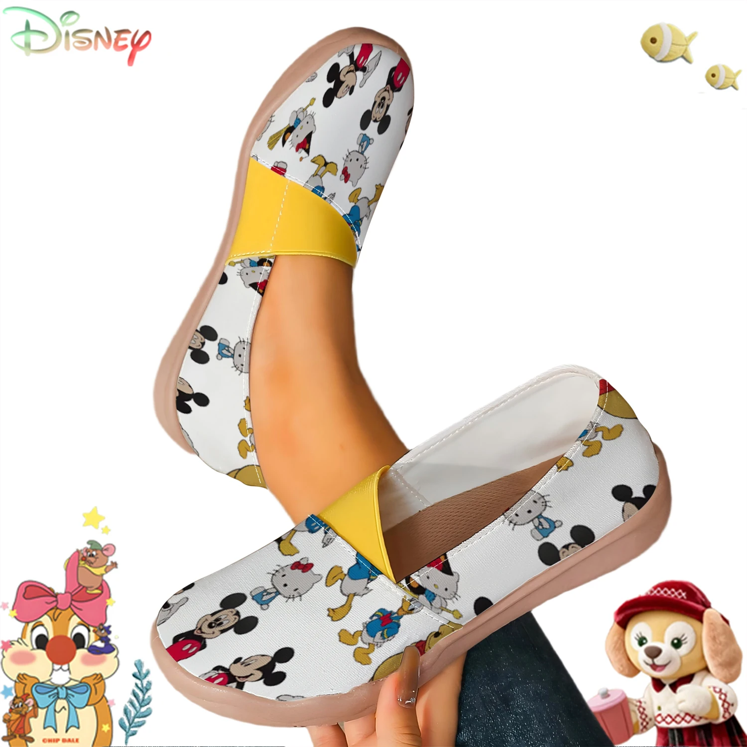 Disney-Slip-On-Schuhe für Damen mit Multi-Charakter-Print, lässige, bequeme Canvas-Loafer mit elastischem Riemen