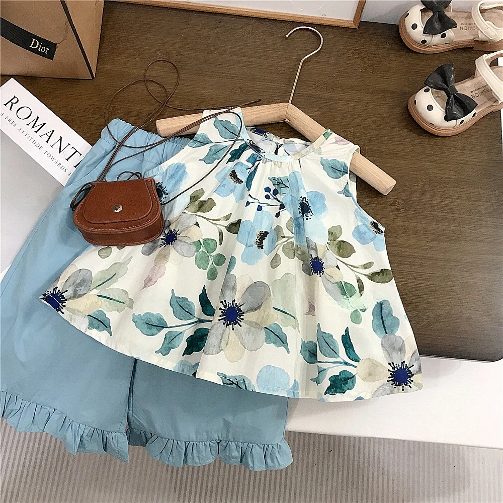 

Летний комплект для девочек: новый стильный жилет для детей, летний комплект из двух предметов для малышей, тонкий топ