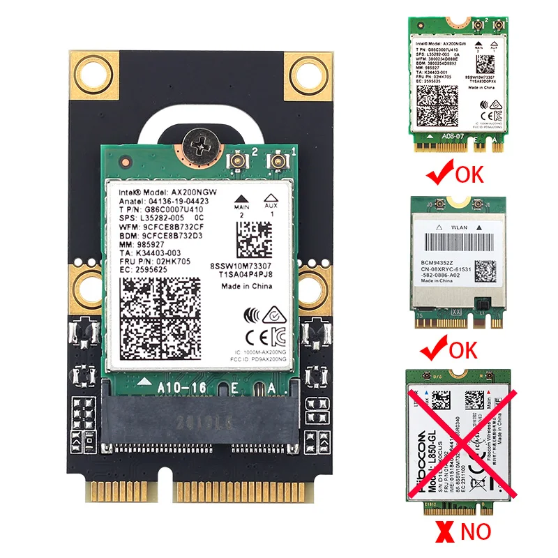 노트북용 M.2 NGFF to 미니 PCI-E PCIe + USB 어댑터, M.2 와이파이 6 블루투스 무선 랜 카드, 인텔 AX200 9260 8265 8260