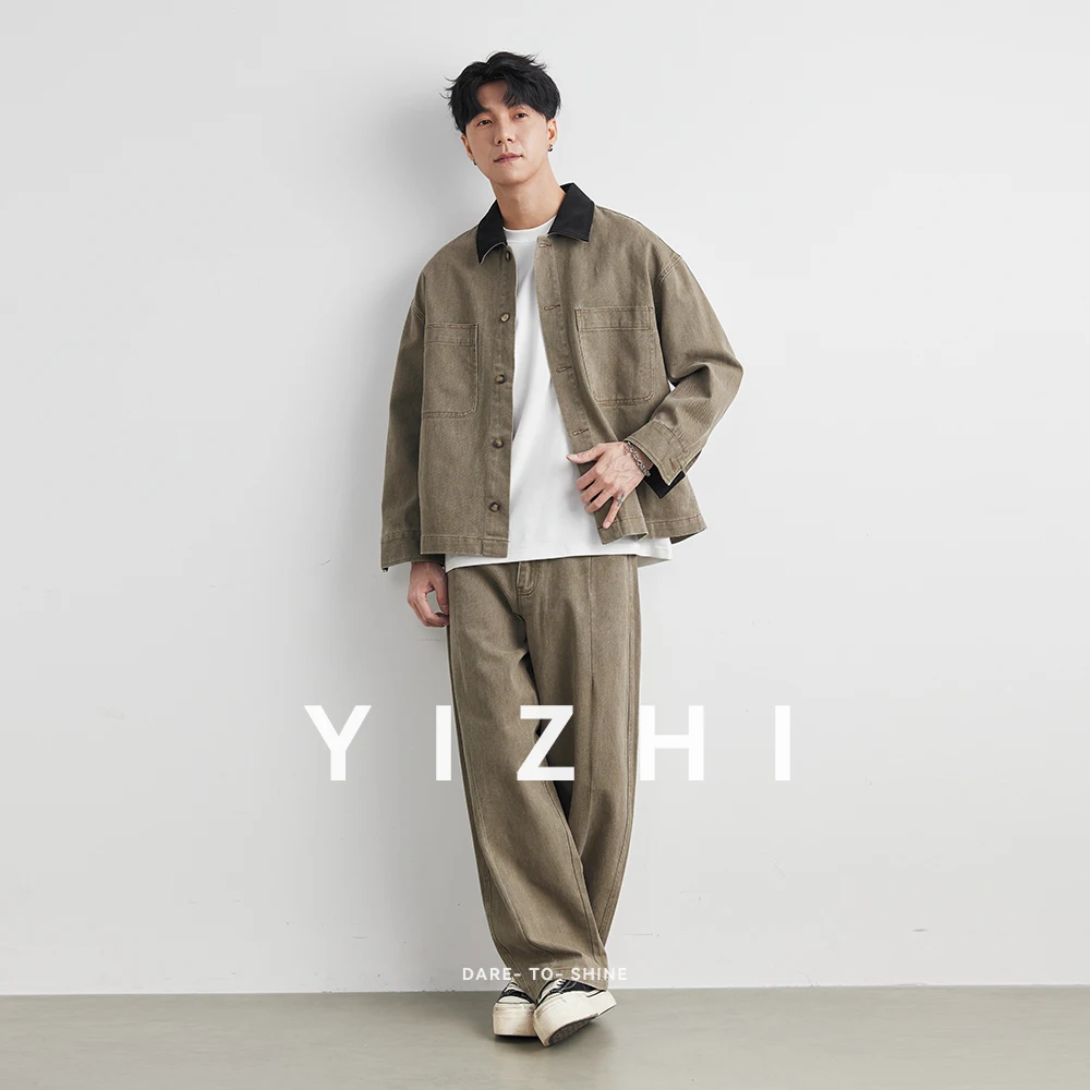 

Fashion Men's Workwear Jacket Suit Autumn New Retro Lapel Top Coat Japanese Style Button Casual Pants Men's Suit