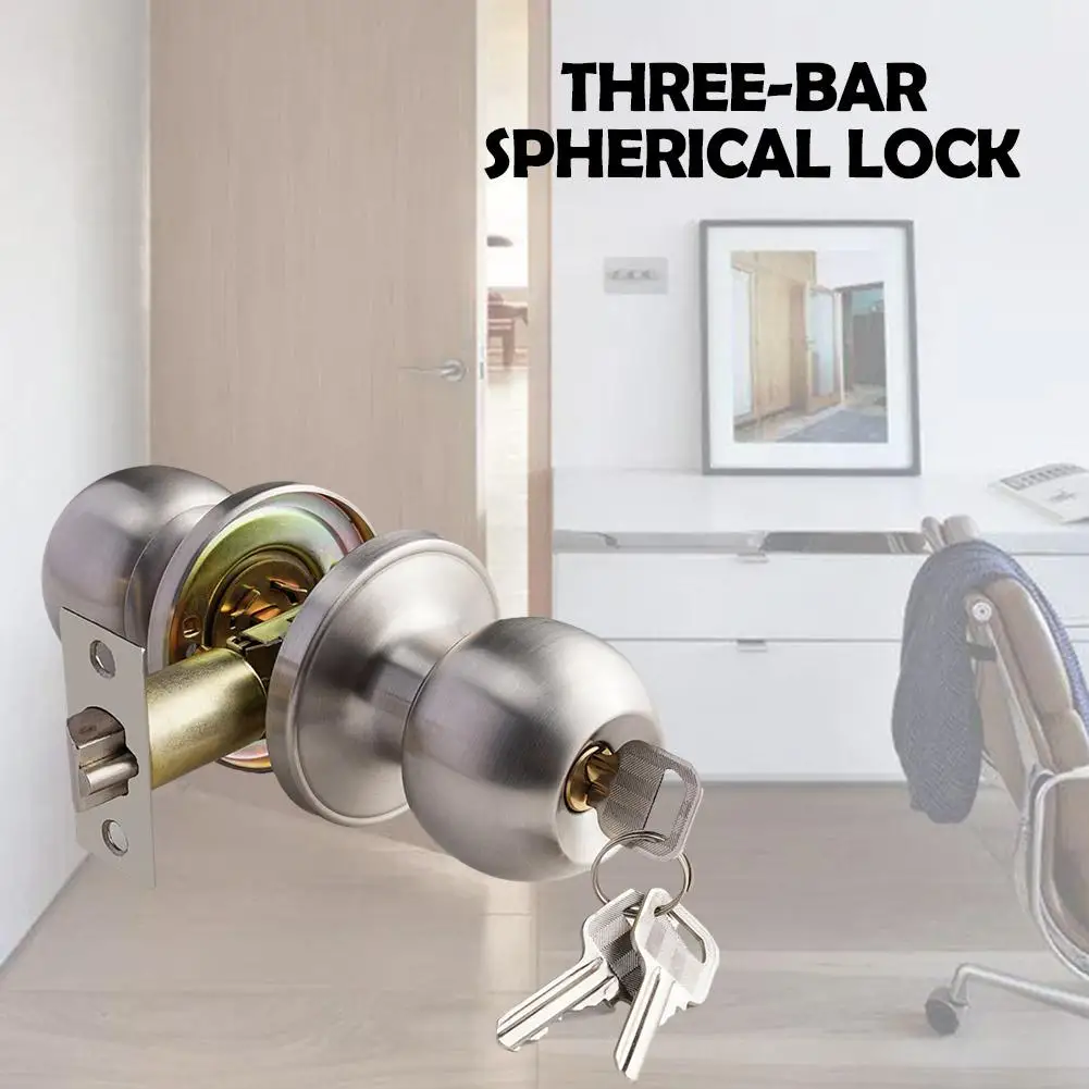 Three-bar Spherical Lock Universal Door Handle Knobs Bathroom Entrance Locks Accessories Bedroom Living Room Lock With Keys Door