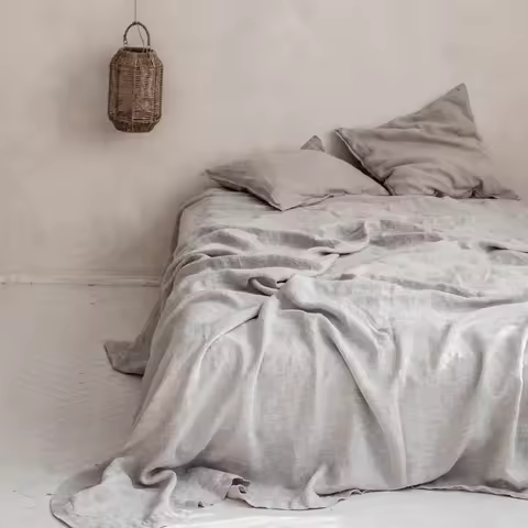 Pure Linen Bed Sheets 100% Stone Washed French Linen Solid Color Breathable and Durable for product image