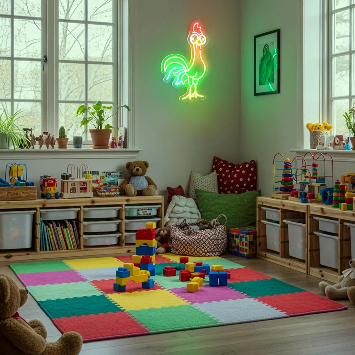 Rooster Neon Sign USB Dimmable Funny Chicken LED Sign for Bedroom Princess Room Cinema Restaurant Farmhouse Bar Party Decoration