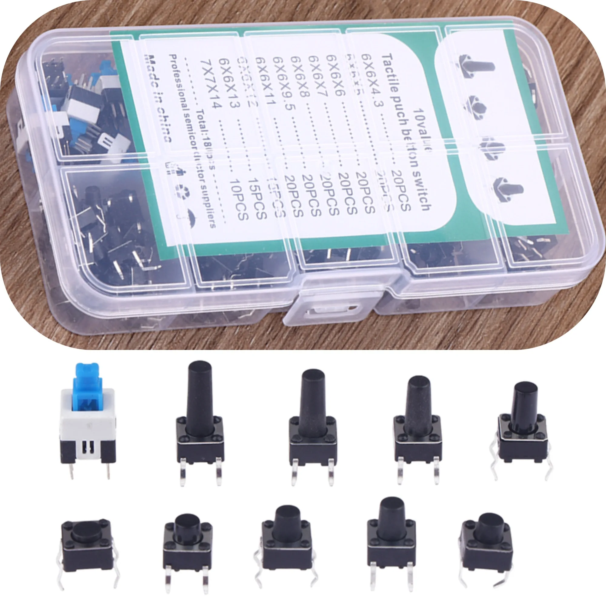 Boxed Tactile Push Button Switch Momentary Tactile Tact Mini Switch Kit 6*6 4.3-13MM 7*7mm Momentary Switch