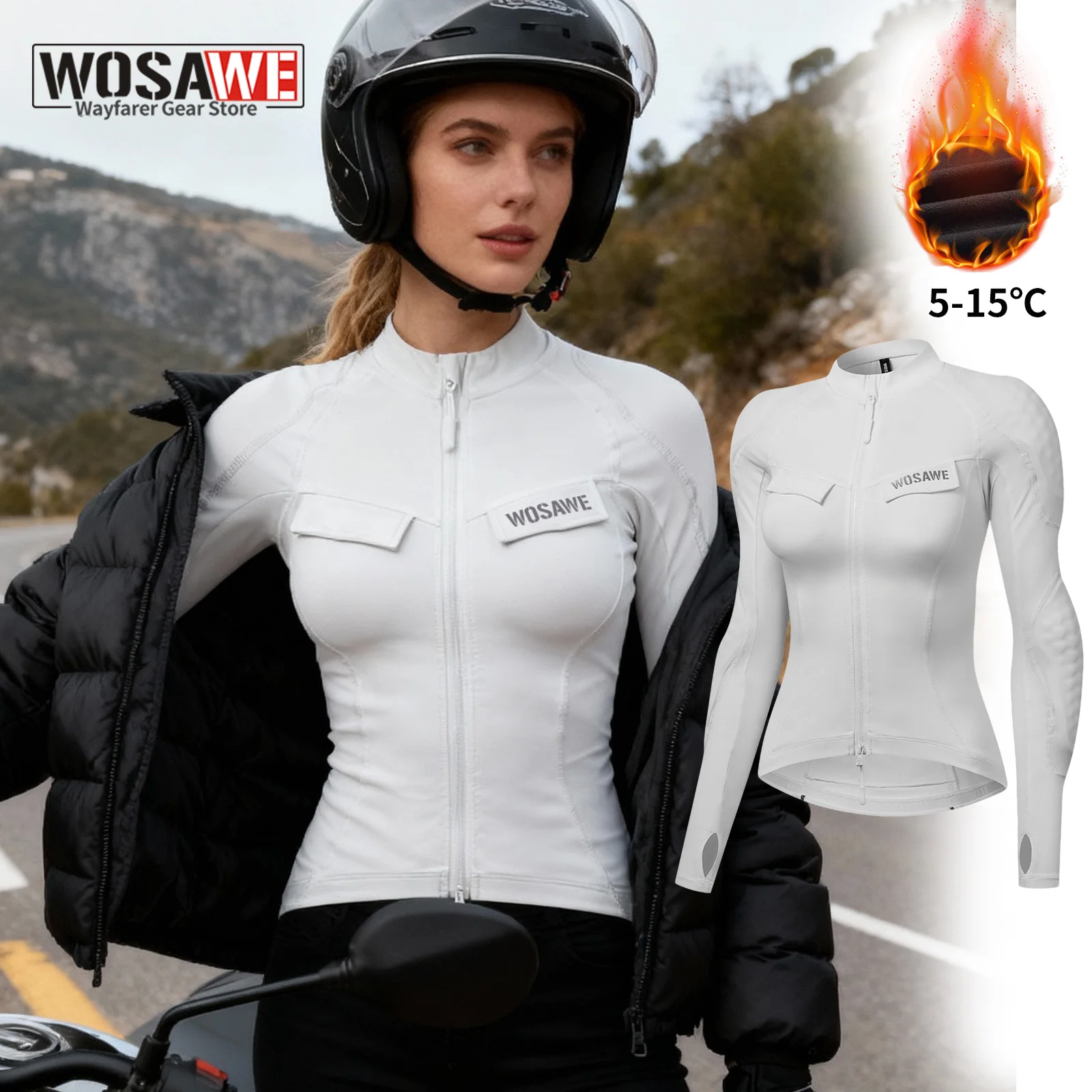 

WOSAWE Women Warm Winter Motorcycle Jacket Base Layers Shirt Removable Pads Protective Gear CE Certified Moto Racing Clothes