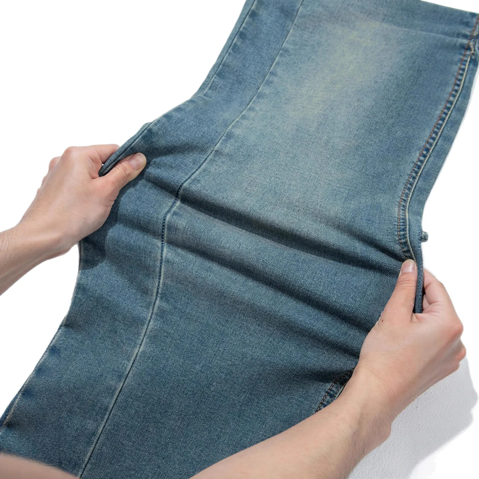 الدنيم السراويل النساء الجينز ميدي الخصر مستقيم السراويل الجينز جيوب عادية لصق بانت غسلها سيدة بسيطة الخريف طفيف تمتد