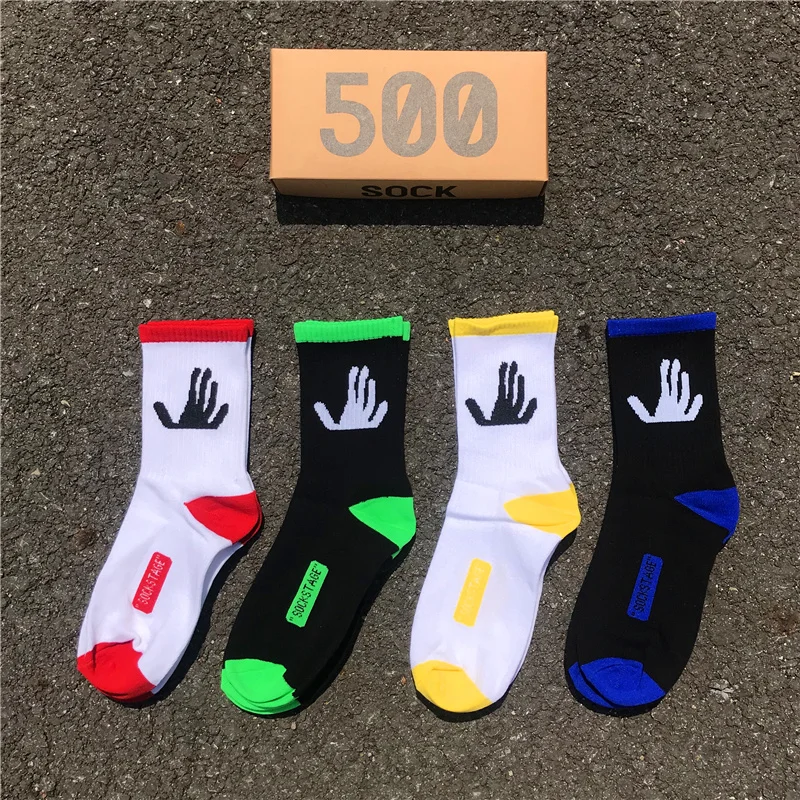 3 Pairs/box Socks Men's New Fashion Signed Jointly Skateboard Sports White /Black Trend Hip Hop OW BL Lovers Cotton Socks