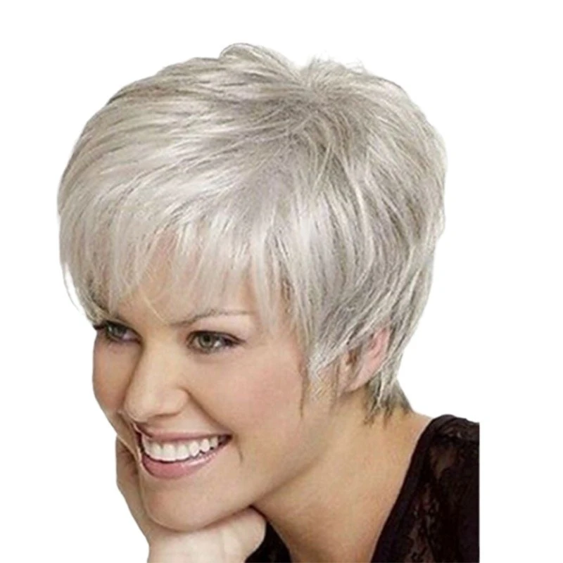 Elegant White Short Straight Hair Mother’s Wig