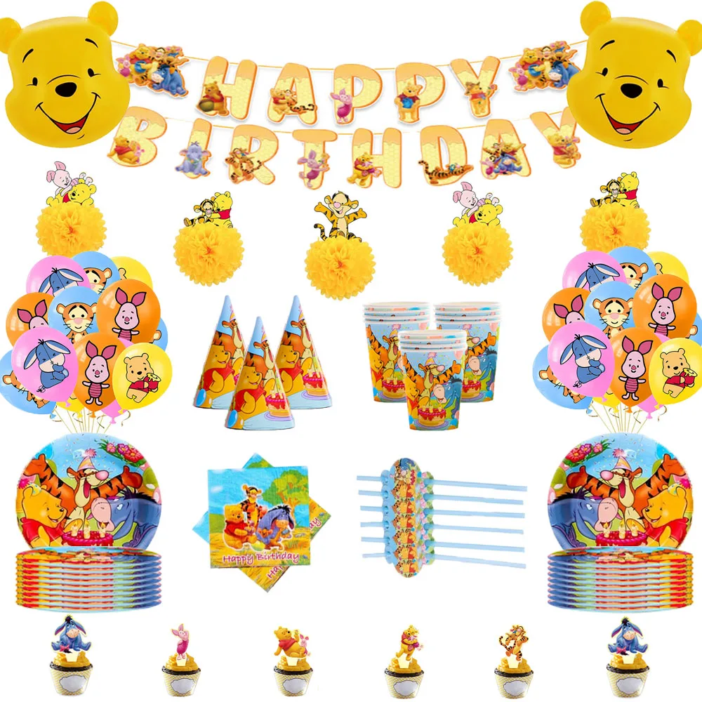 Disney Winnie the Pooh Party Disposable Cutlery Plate Cup Baby Shower Party Decorations Birthday Party Decorations Table Cover