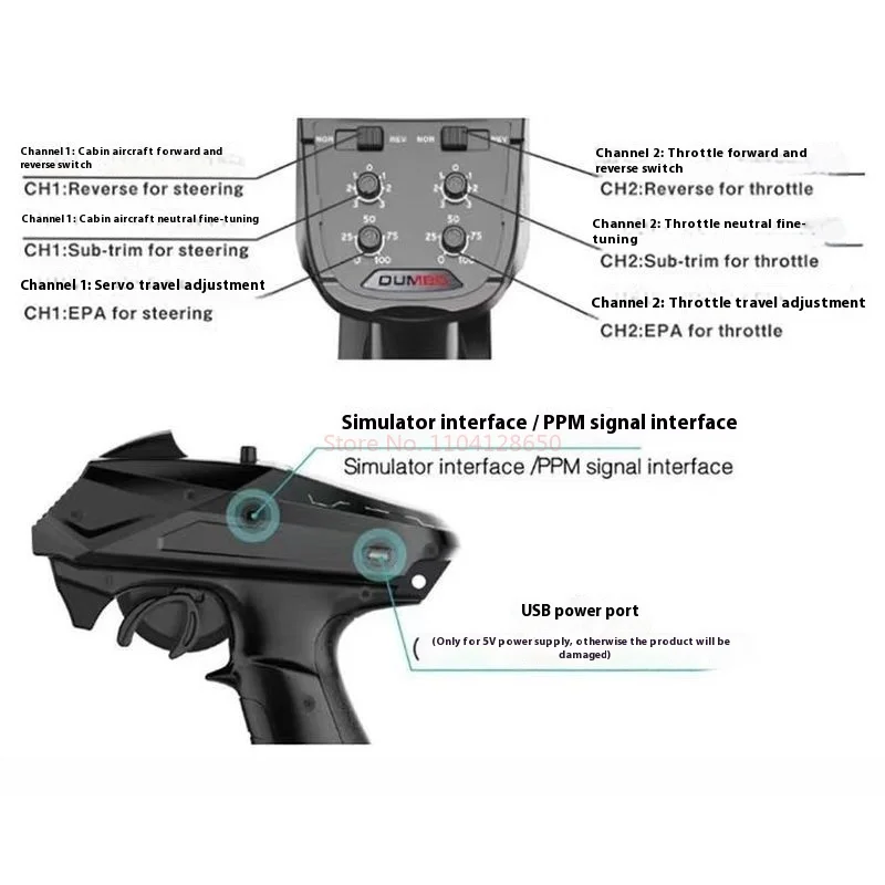 Small Flying Elephant X6 Gun Control Remote Controller Receiver 2.4G Tank Car Model Ship Model Mixed Control Gyroscope