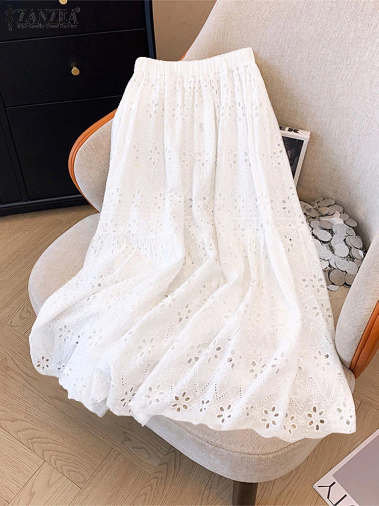 

Stylish Autumn Hollow Out Skirts 2025 ZANZEA Women Embroidered Jupe Casual Elastic Waist Faldas Saia Elegant Lace Crochet Skirt