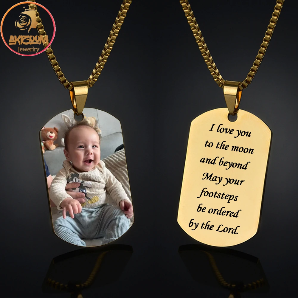

Stainless Steel Engraved Name Photo Necklace Personalized Custom Picture Pendant For Women Man Memorial Anniversary Jewelry Gift