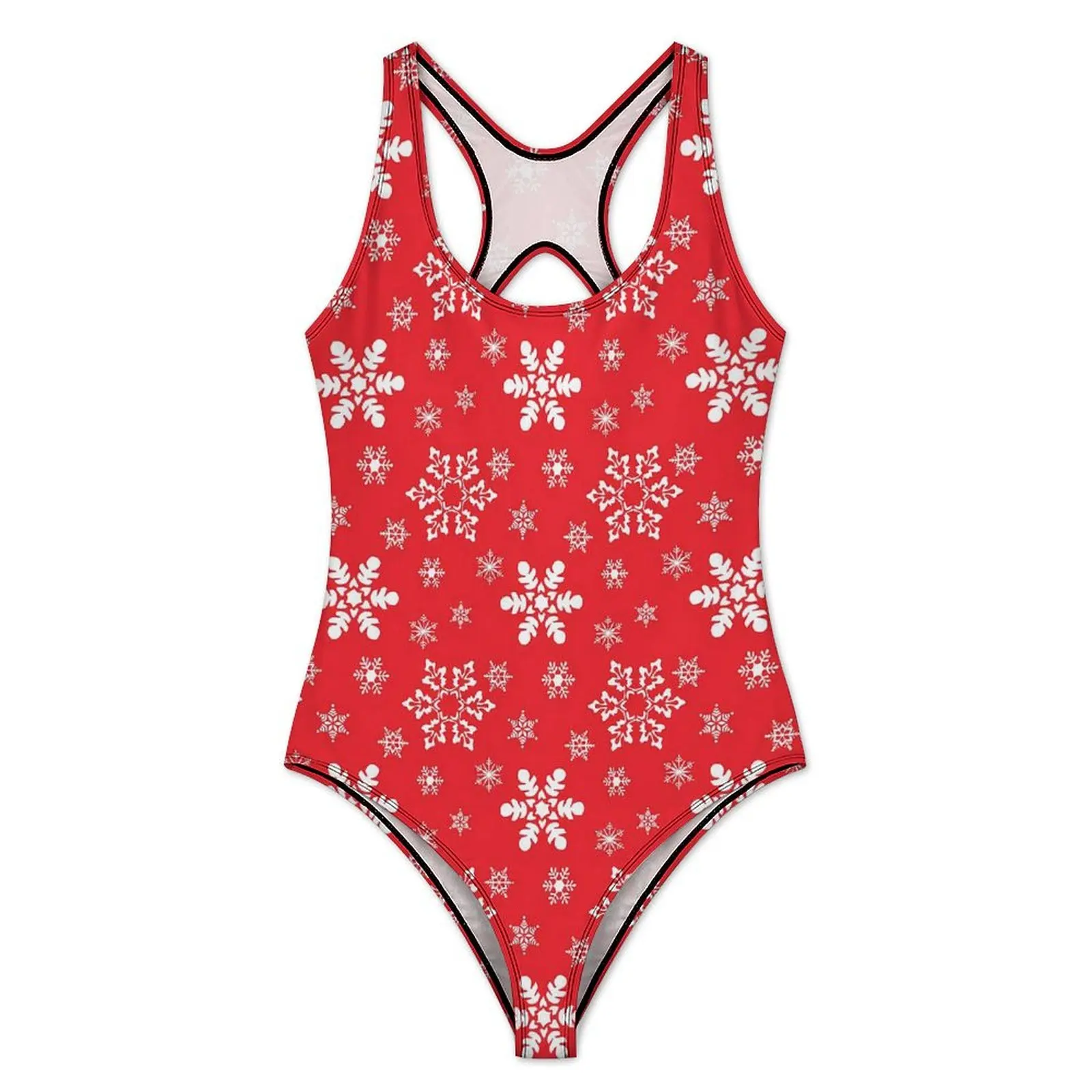 Festive Snowflake Swimsuit Sexy Red White Female Swimwear One-Piece Vintage Swimsuits Sport Push Up High Cut Beachwear