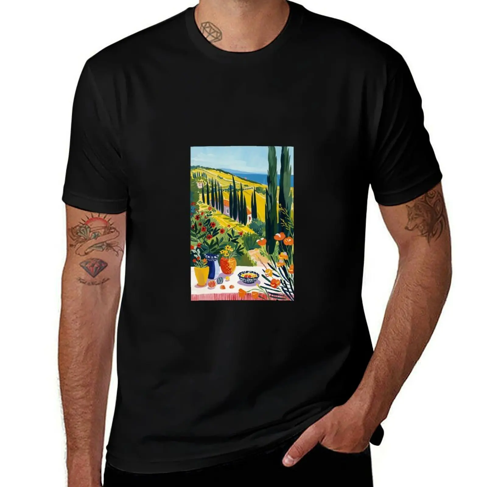 

Matisse Painting Mediterranean House with Vibrant Colors and Serene Landscape T-Shirt Luxury man summer top vintage t shirt men
