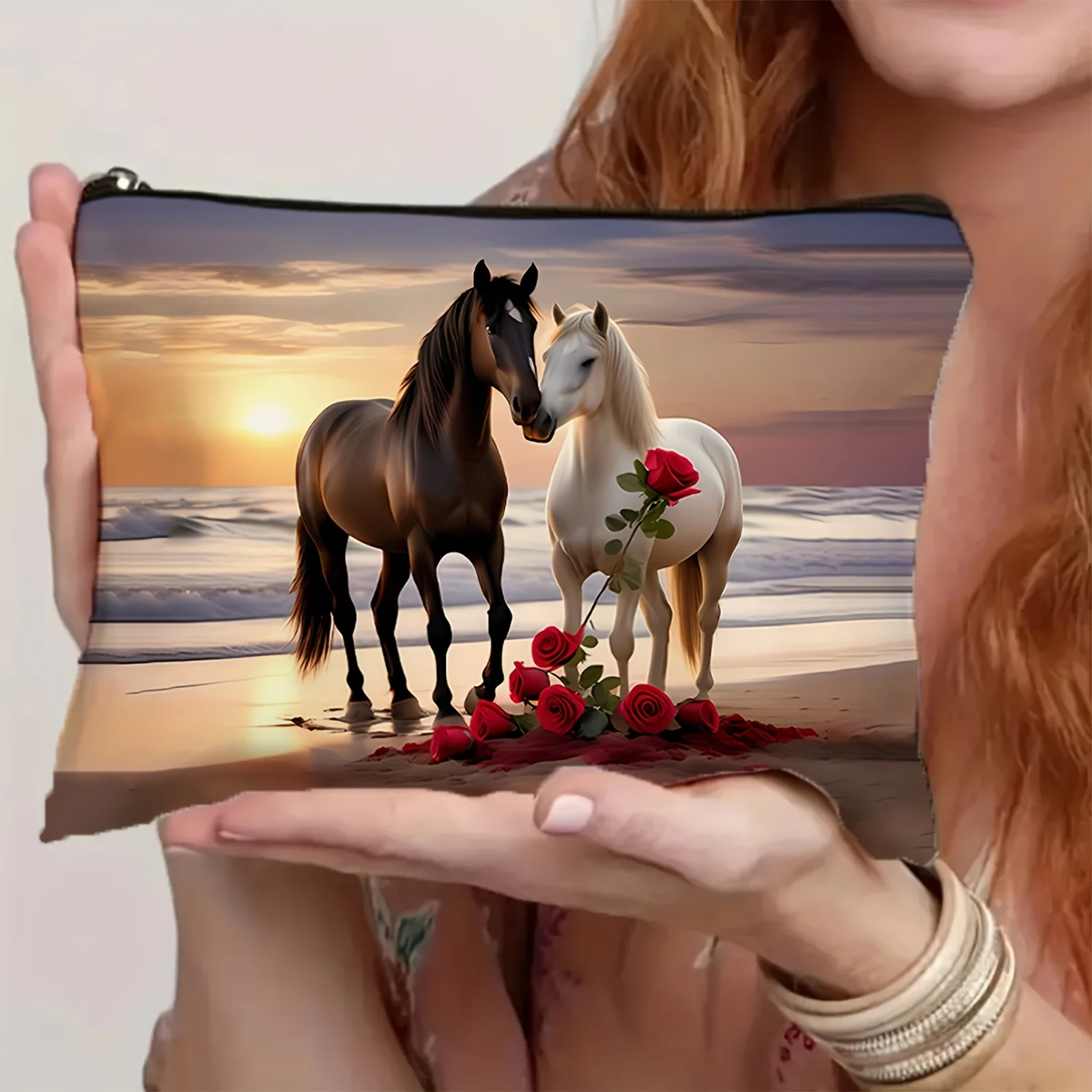 興味深い馬の形をした化粧ポーチ - 女性向けのかわいい多機能ジッパーポーチ、ジュエリー収納バッグ