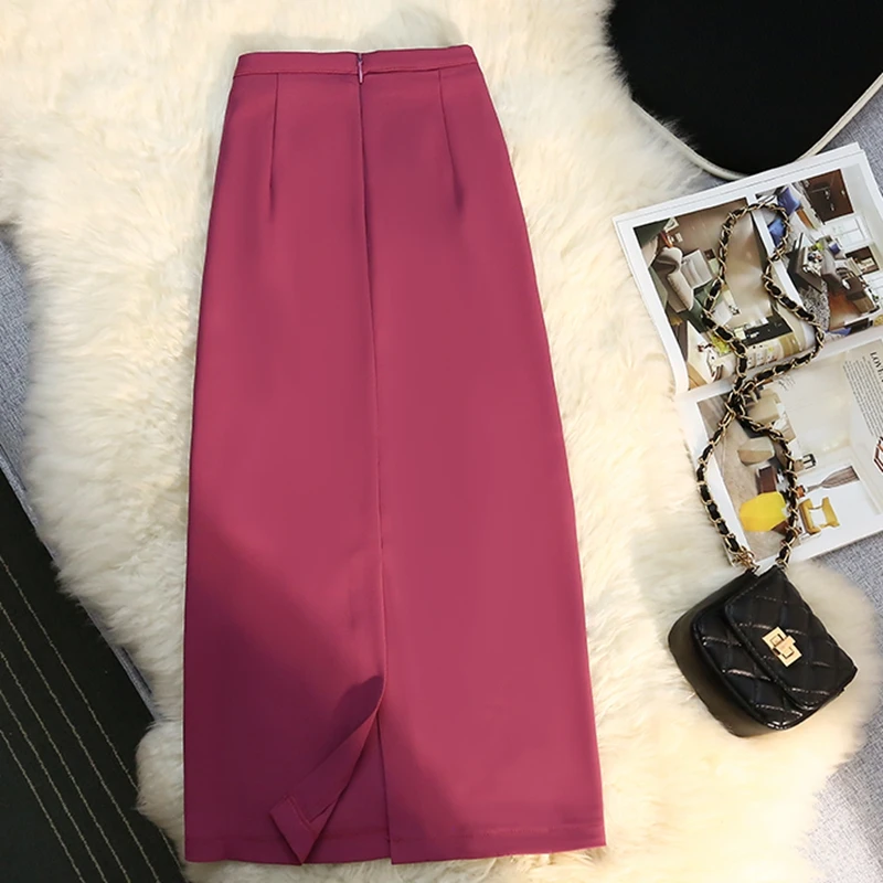 

Korean Fashion Suit Skirt Women Casual Slim High Waist Solid A-LINE Ladies Work Midi Long Skirt Spring Summer