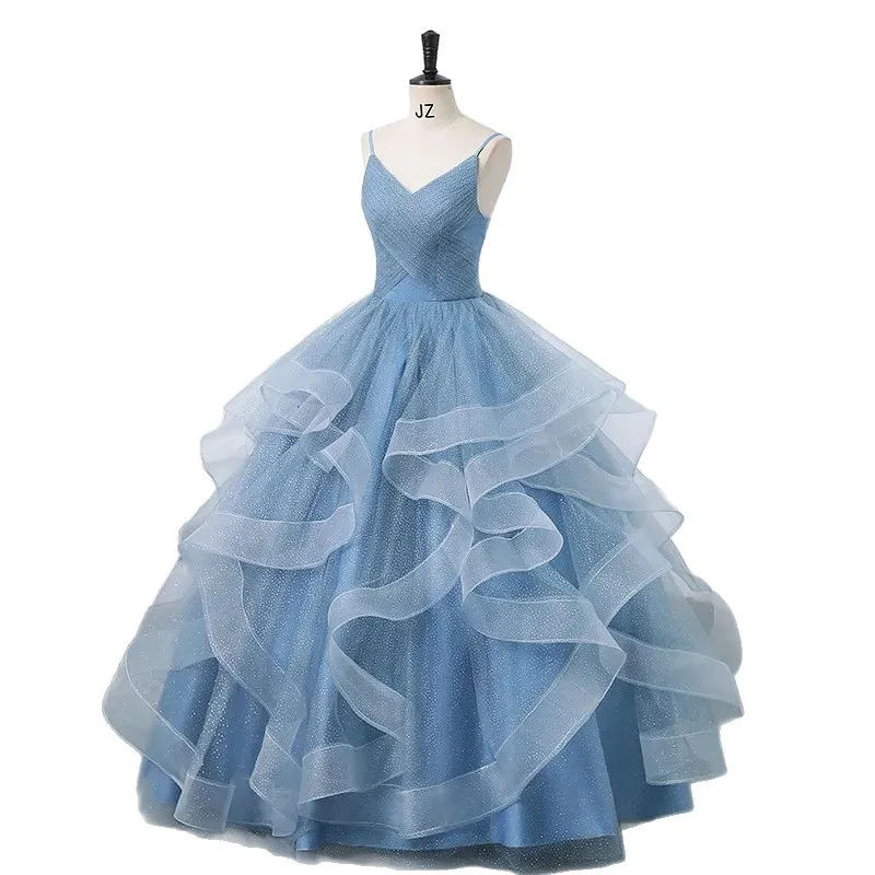 Nova cinta sem alças nicho cinza azul cerimônia de maioridade, desempenho de exame de arte vocal, anfitrião de festa de aniversário, vestido de noite