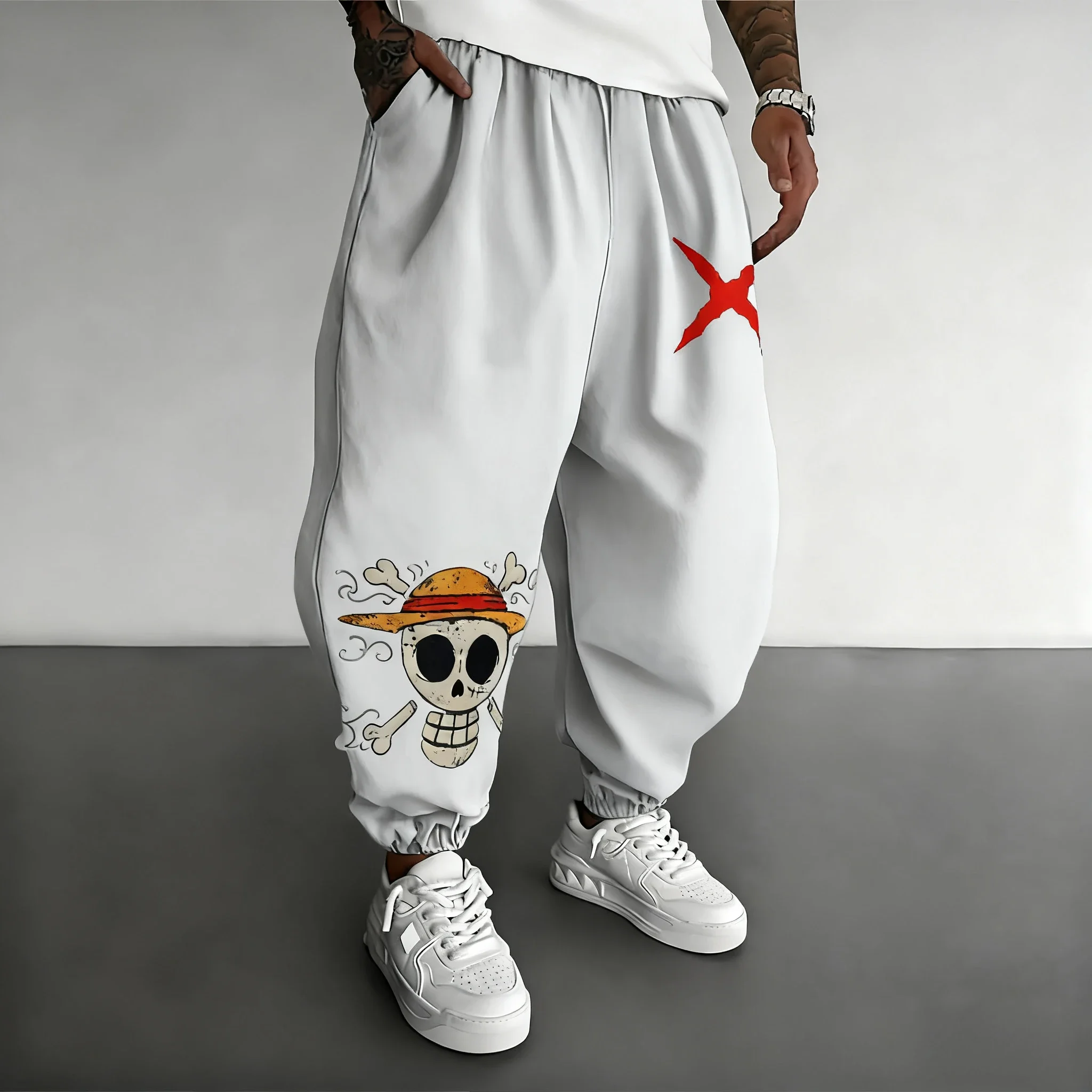 قطعة واحدة الرسوم المتحركة رسمت باليد المطبوعة Sweatpants 2026 الرجال الخريف/الشتاء المشتركة عادية الأمريكية الهيب هوب الاتجاه سراويل قطنية #4