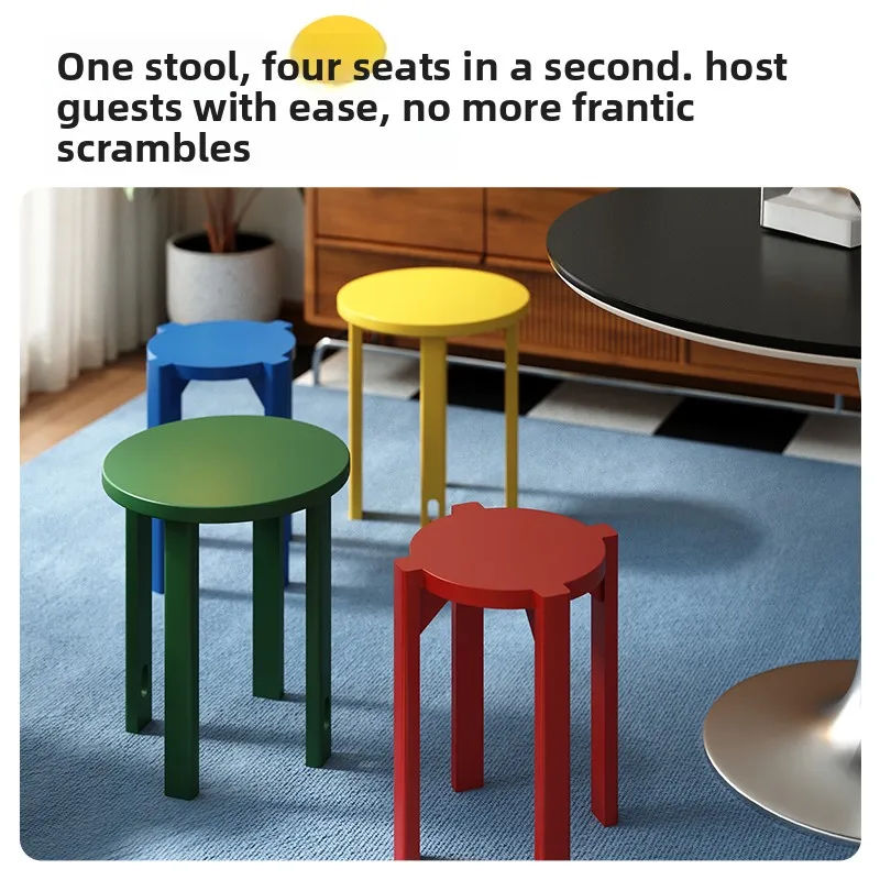 Solid wood colored round stool, stacked stool, 4 dining stool combinations, stackable round stool, activity game round stool