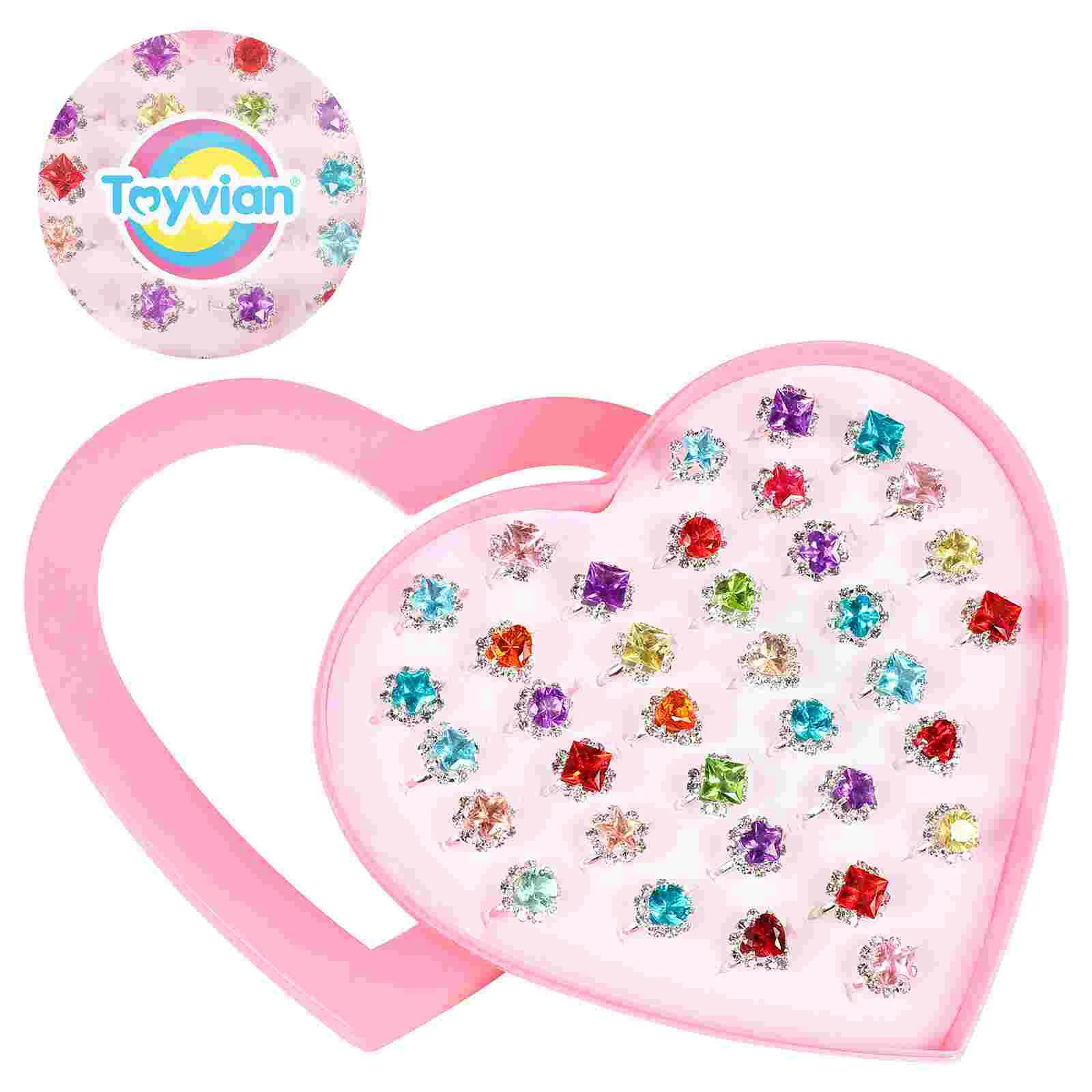 36 pezzi Set di anelli per bambini regalo di gioielli anelli regolabili per ragazze compleanno di strass per bambini con diamanti scintillanti assortiti