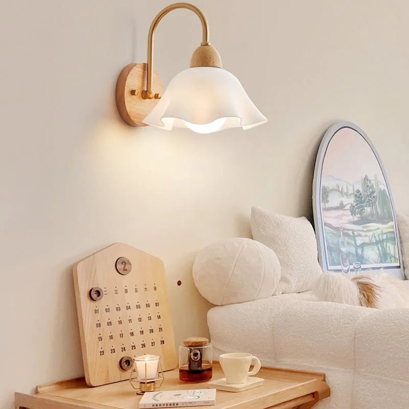 Lâmpada de parede de madeira retrô japonesa nórdica, LED Wall Sconce, Quarto e sala de estar, Escada, decoração coreana vintage