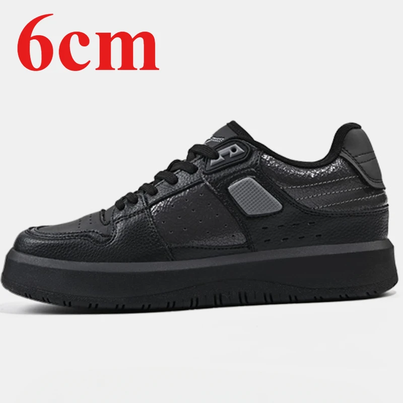 

Height Increased By 6cm American Style Black Shoes for Men's Thick Soled Sports Ice Crack Design Comfortable Casual Board Shoes