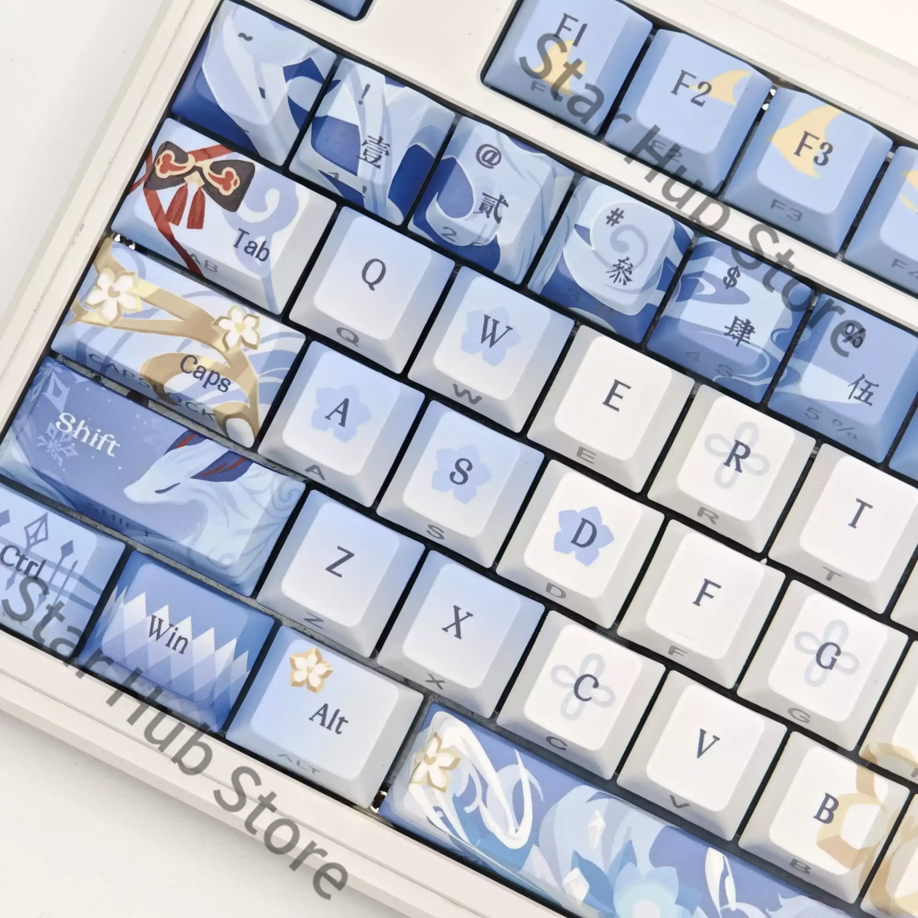 Genshin Impact Ganyu Cosplay Anime PBT Keyboard Cap Kforce Front Light Transmission Original Keycap Desktop Ornament Game Gifts view 3