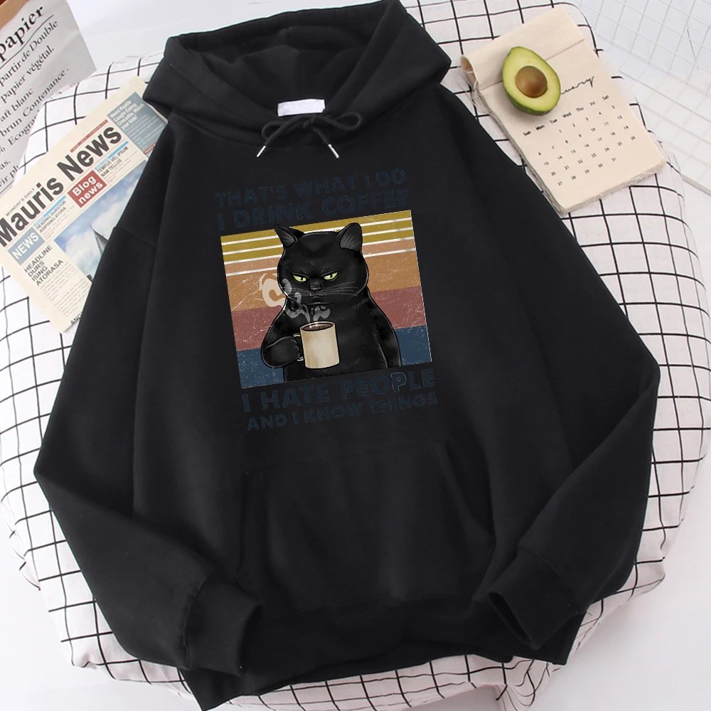 Sudadera con capucha a la moda para hombre, sudadera con capucha con estampado de café bebiendo gato de alta calidad, sudadera informal de moda, sudadera con capucha Harajuku