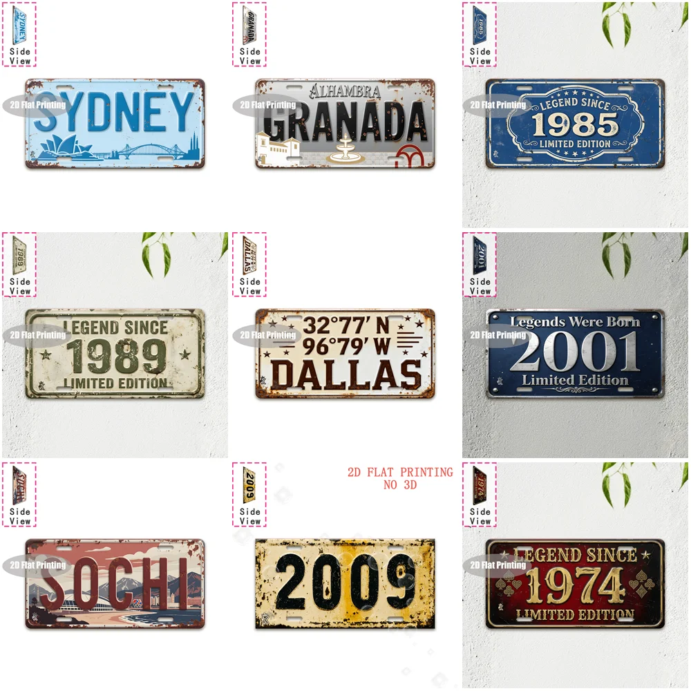 Tin Sign - Vintage Durable Metal Plaque Wall Decor, Home Office Bar Man Cave Global City Coordinate Birth Year License Plate W