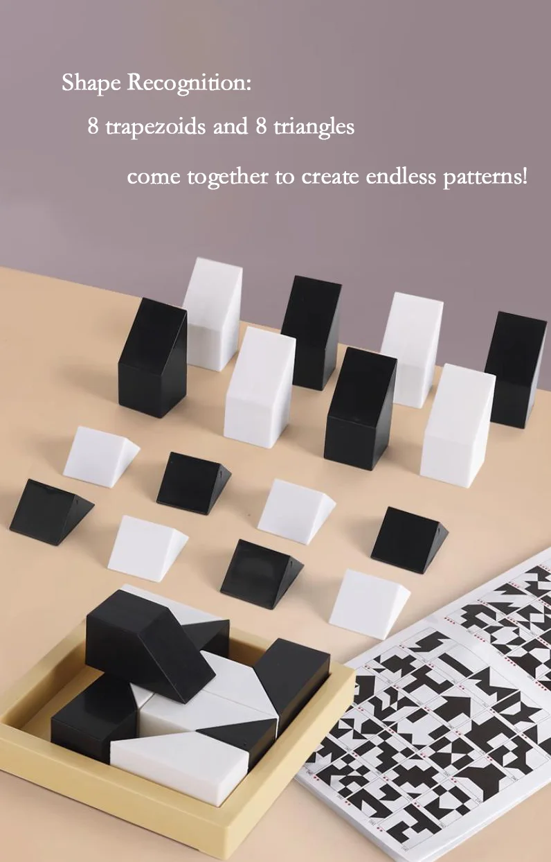 Black and White Building Blocks Puzzle Educational Toy for Kids Spatial Thinking Parent-Child Interactive Hidden Blocks Game Toy