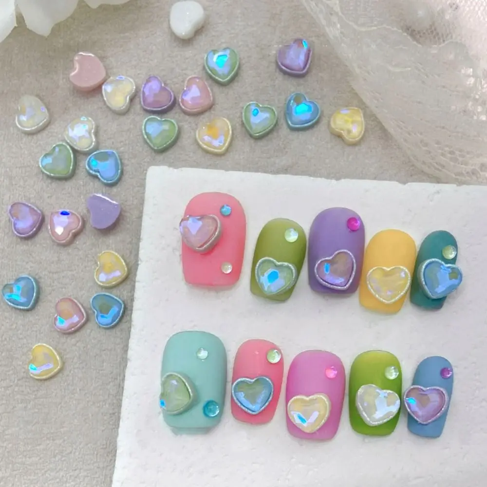 10 stks/zak Mini Candy Love Nagelboor Shining Mooie Mokka Kristal Gekleurde Nagelboor Platte Bodem Zoete Nail Art Accessoire Vrouwen