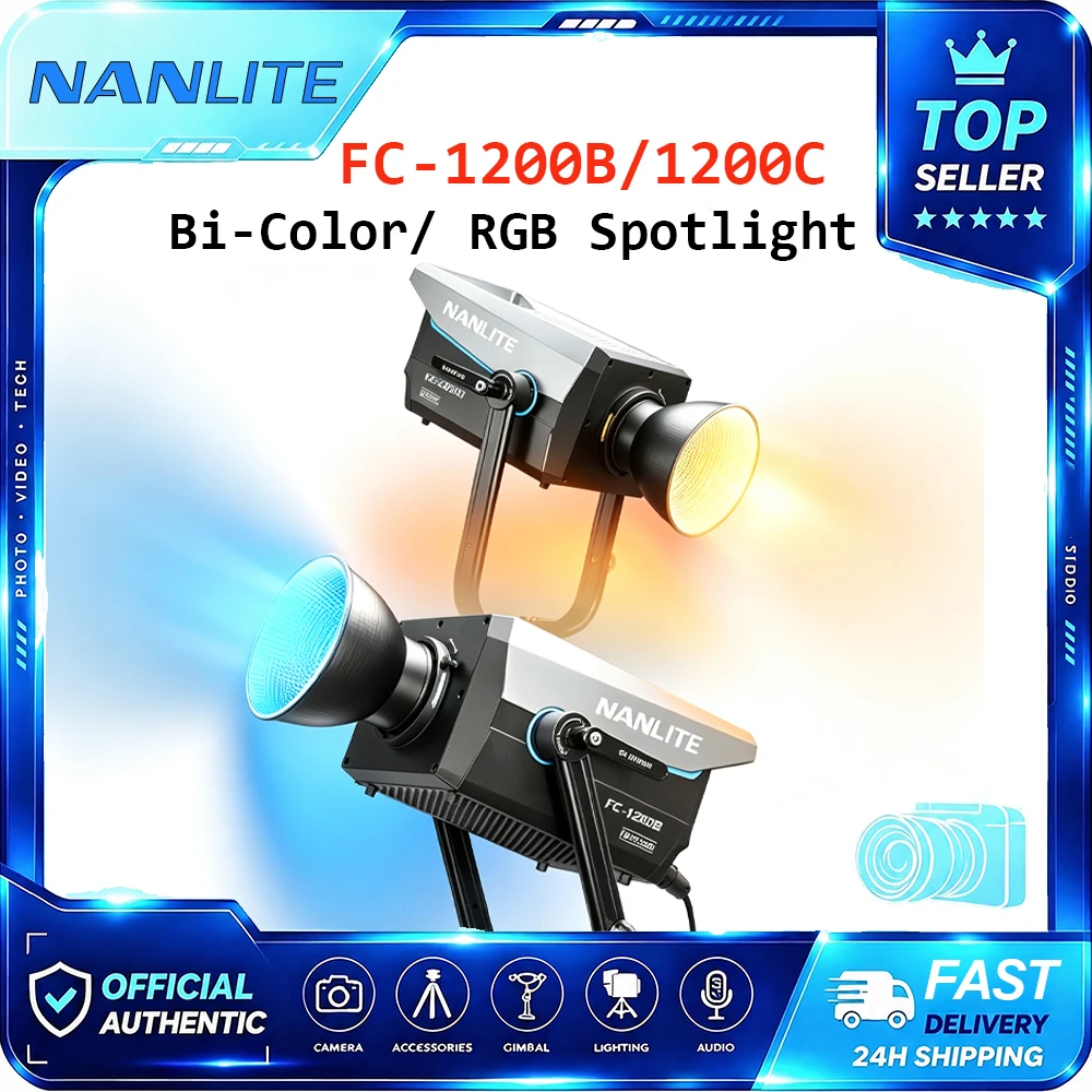 Nanlite FC-1200B FC-1200C COB Fill Lighting Bi-color / RGB Bowens Mount 1200W LED Video Spotlight for Studio NANLINK APP Control