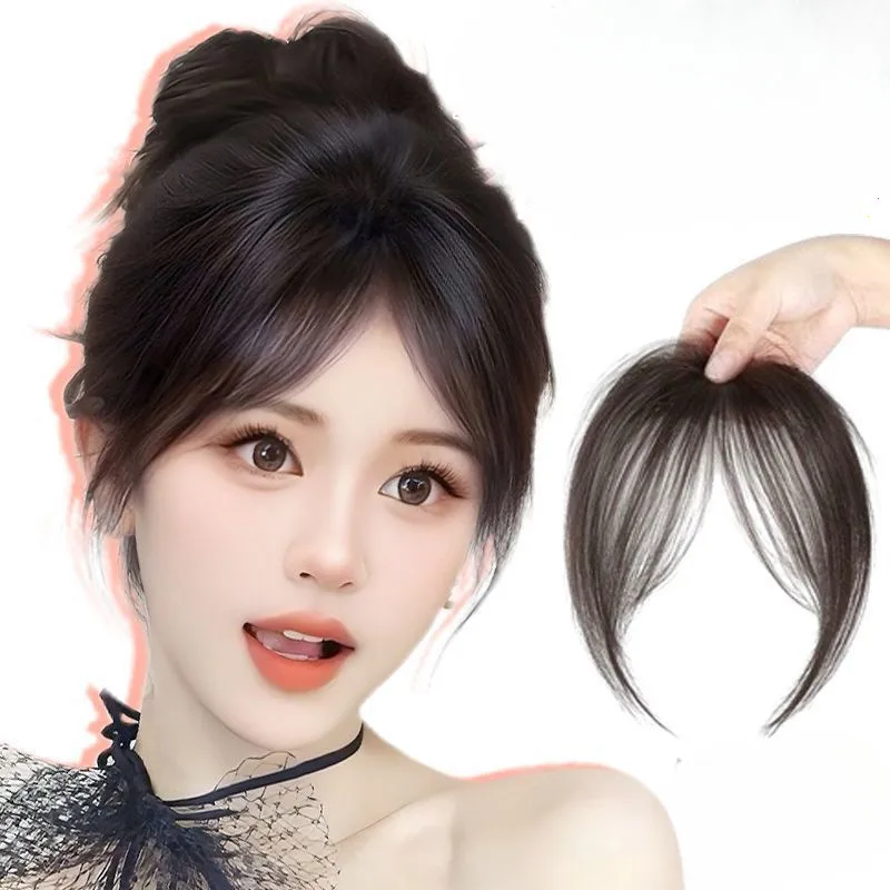 3D Bangs Female Synthetic Wig Fluffy Hair on The Top of The Head Natural Forehead Middle-parted Fake Bangs