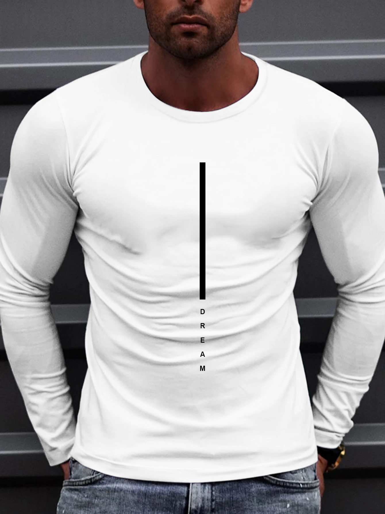 Trendy new long-sleeved t-shirt men's long-sleeved men's printed round neck T-shirt trend versatile casual tops men's T-shirt