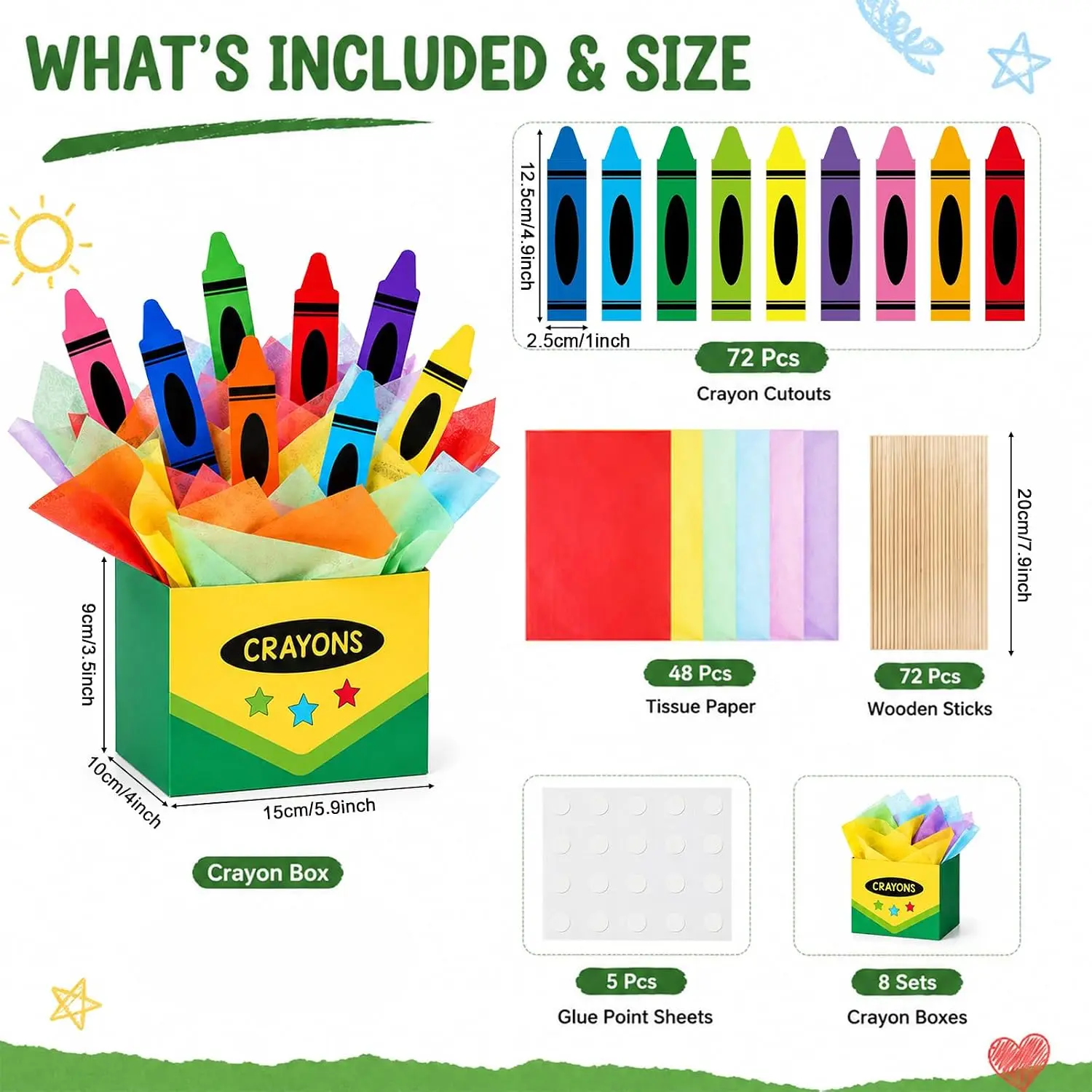 Crayon Party Decorations 8 Sets School Centerpieces Pencil Ornaments Classroom Supplies Kids Birthday Kindergarten Décor