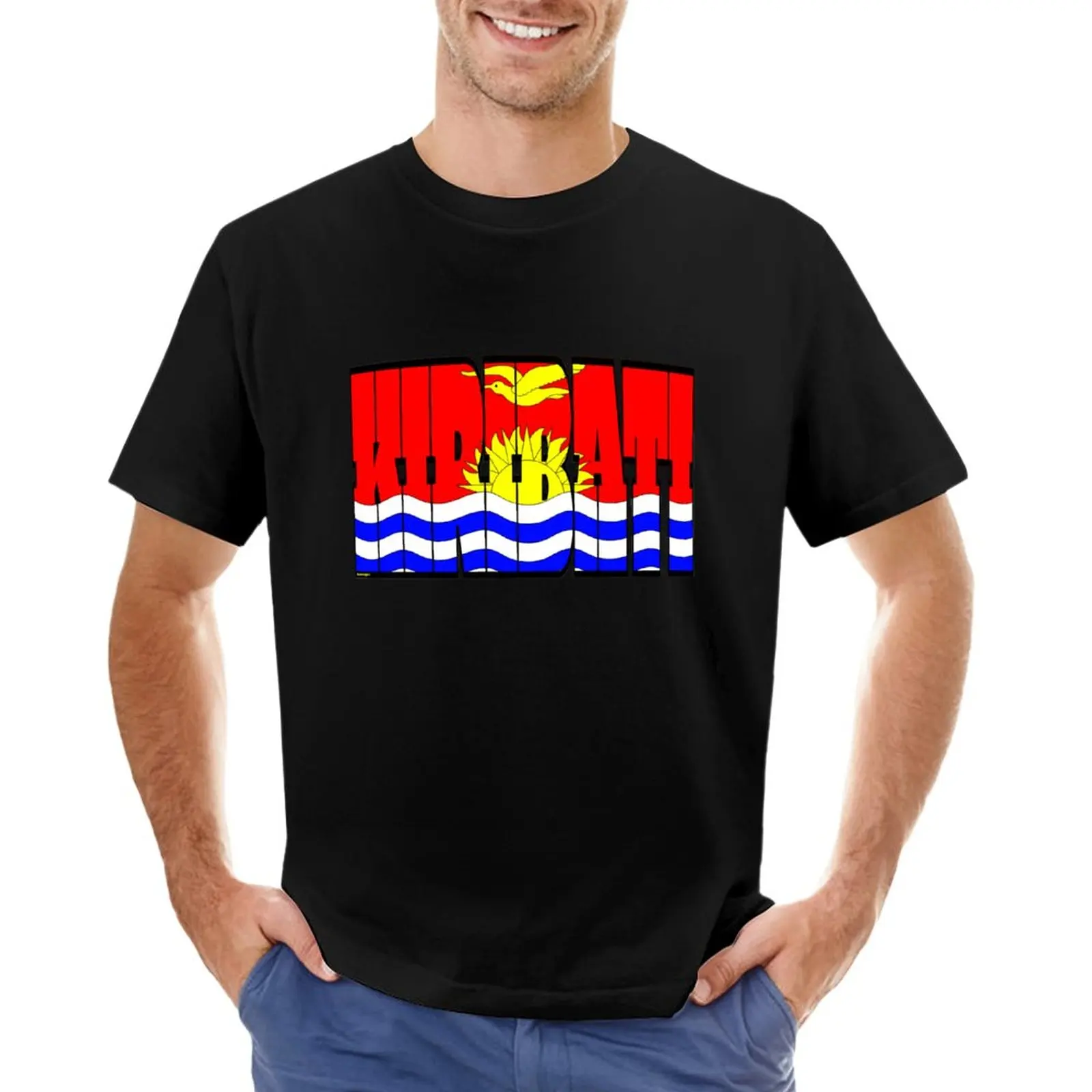 Kiribati Font with I-Kiribati Flag T-Shirt quick-drying t-shirt plus size t shirts mens graphic t-shirts