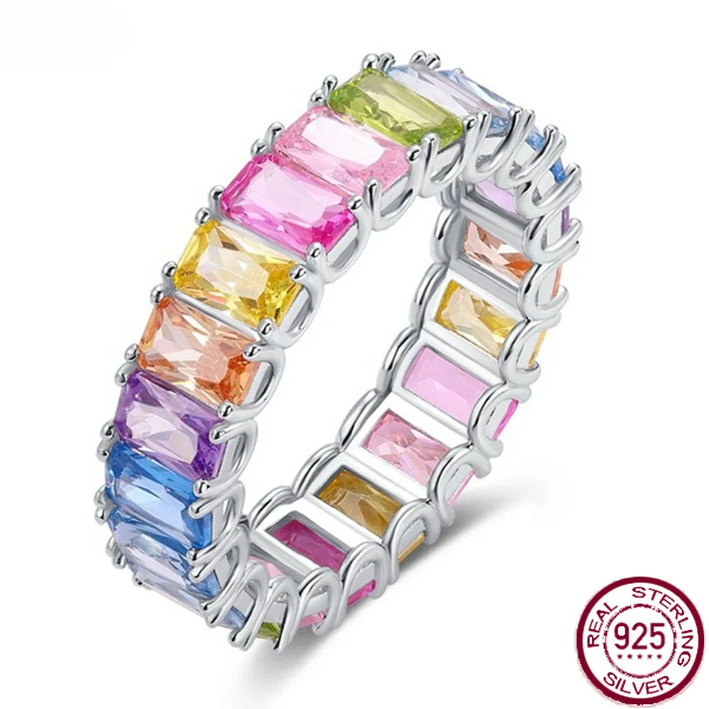 Yaranyan Solid 925 Sterling Silver 3*5 MM Lab Sapphire Gemstone Colorful Row Ring for Women Fine Jewelry Wedding Band Wholesale