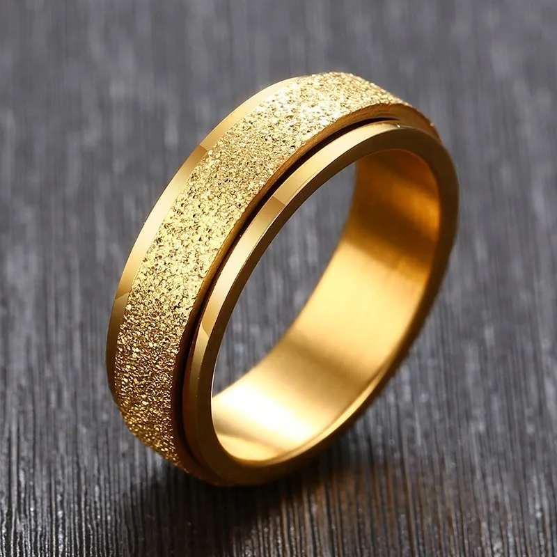 6mm Stainless Steel Spinner Ring For Women Anodised Matt Gold Color Spinning Rotating Wedding Brands Size 5 To Size 13