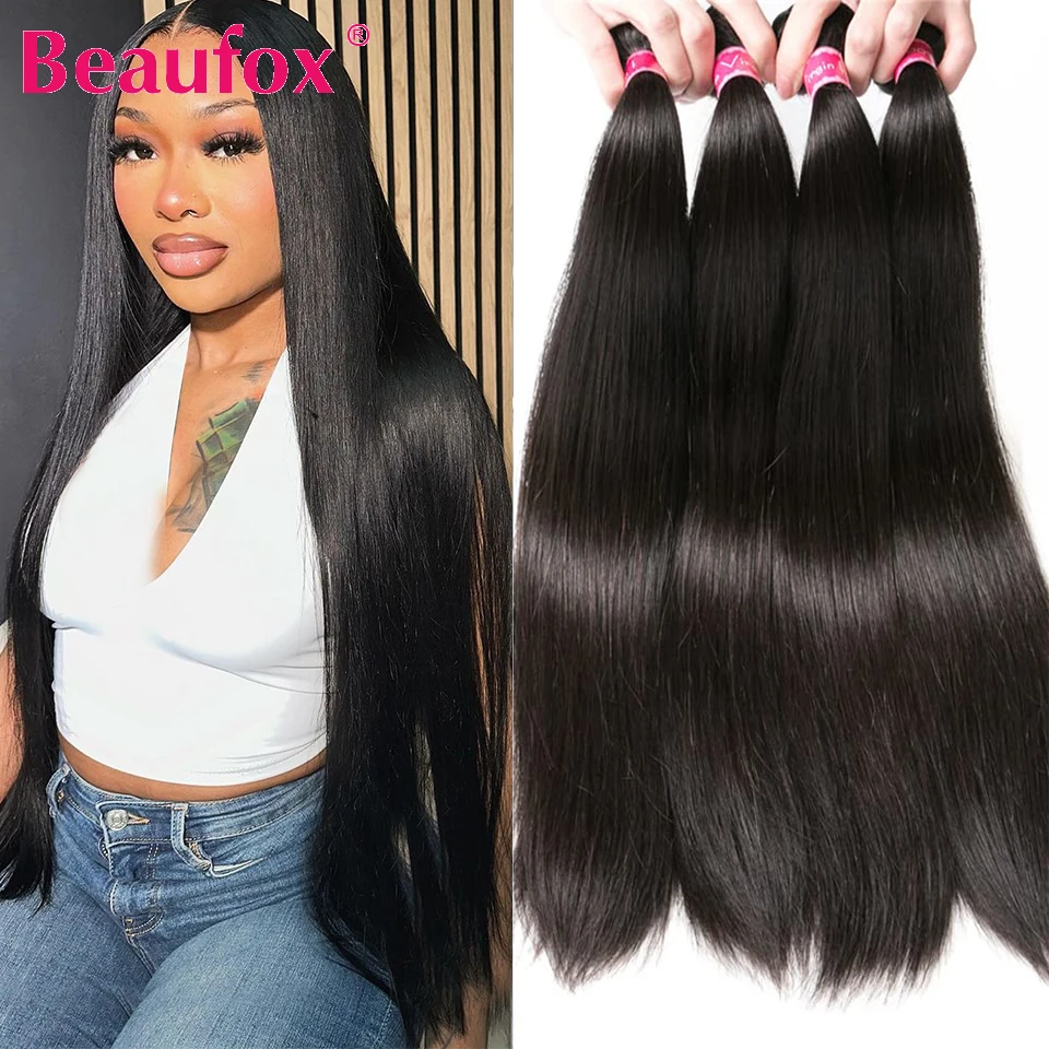 Beaufox Straight Human Hair Bundles Malaysian Hair Weave Bundles Human Hair Natural Black 1/3/4 Bundles Human Hair Straight Remy