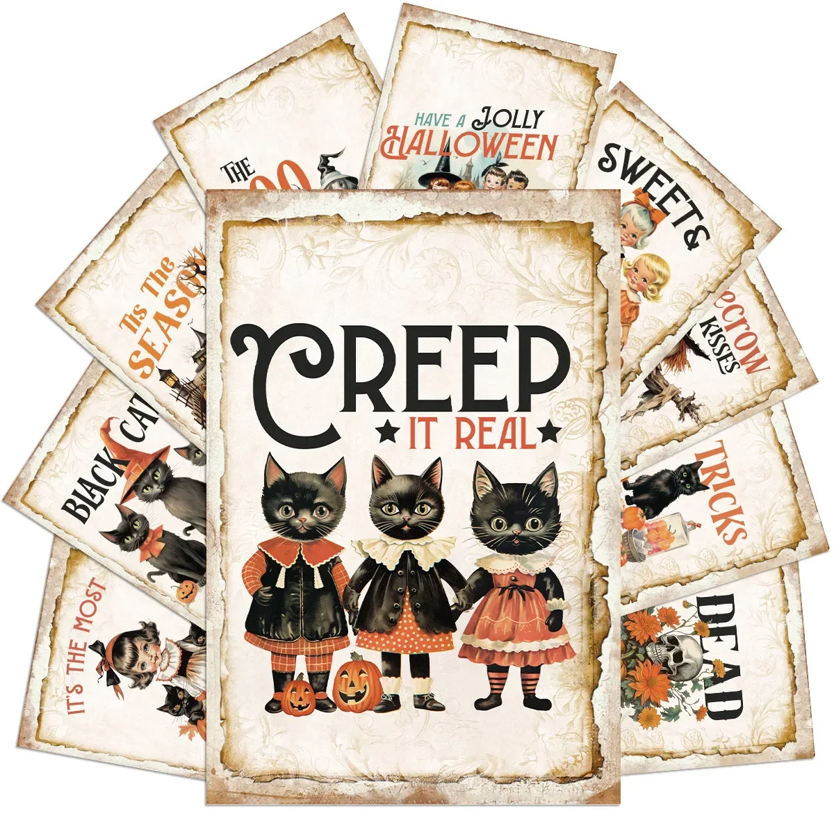 

《10 Halloween themed cards》10 Halloween Themed Greeting Cards with Spooky Design for Party Invitation and Gift Postcard