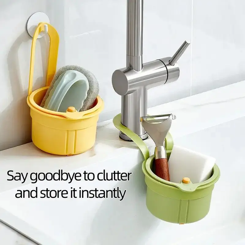 Kitchen Waste Collector Sink Drain Basket Faucet Hanging Filter Bag Adjustable Automatic Dumping Basket Sink Sponge Rack