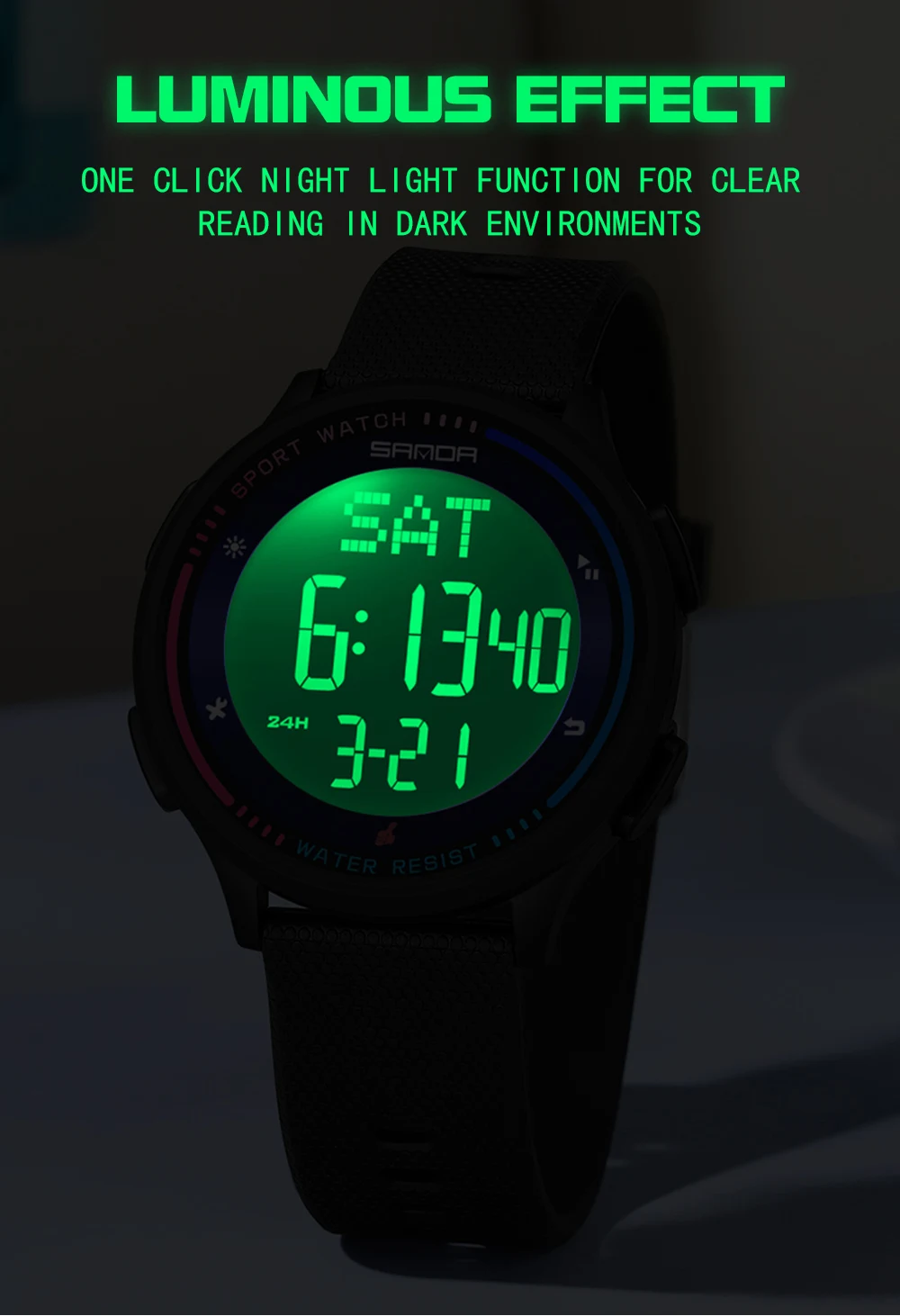 SANDA Herrenuhr, mehrere Funktionen, Outdoor-Sport, Stoppuhr, wasserdicht, digitales Uhrwerk, LED, Herren-Armbanduhr, elektronischer Alarm – Detail 5