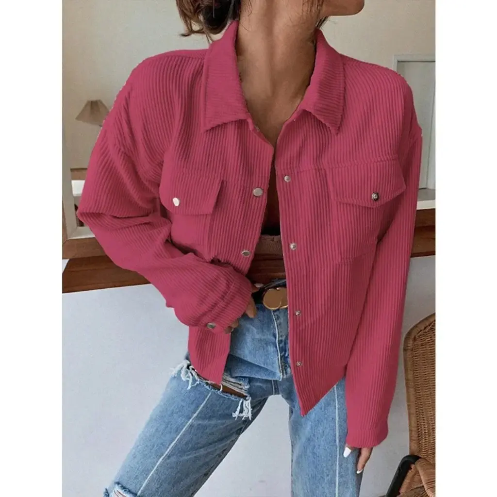 

Corduroy Coat for Women Autumn Winter New Leisure Fashion Long Sleeve Short Jacket Independent Station