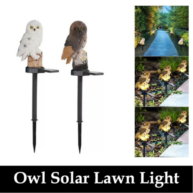 2026 Brown/white Solar Owl Animal Resin Lamp For Garden Lawn Decoration With Ground Stake Light And Landscape Night Light HOT