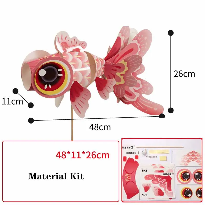 Dzieci ręcznie robione DIY produkcja złota rybka latarnia zabawki przedszkole dzień połowy jesieni emitujące światło latarnie złota rybka zestaw materiałów