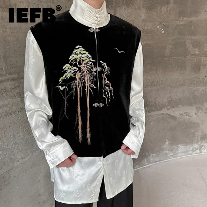 

IEFB New Fashion Men's Velvet Vest Embroidered Landscape Tassel Sleeveless Coat New Chinese Style Trendy Male Top 2024 9C5132