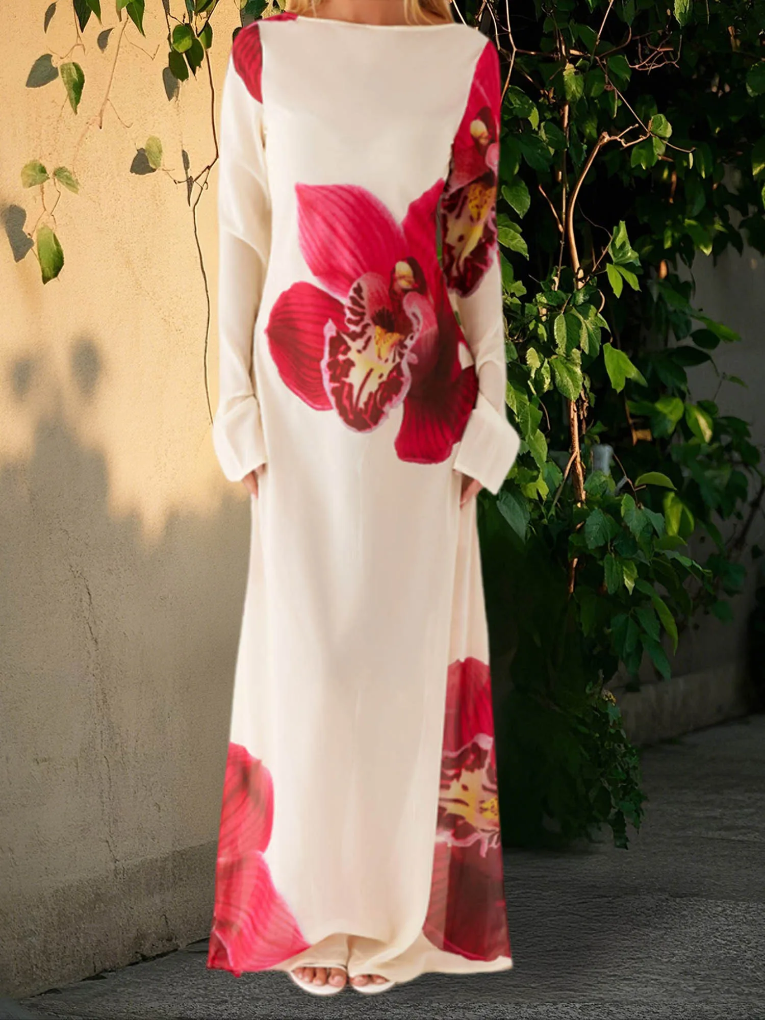 Women s Boho Style Maxi Dress Off Shoulder Ruffle Sleeve Floral Print Beach Dress for Summer Vacation Party Wear