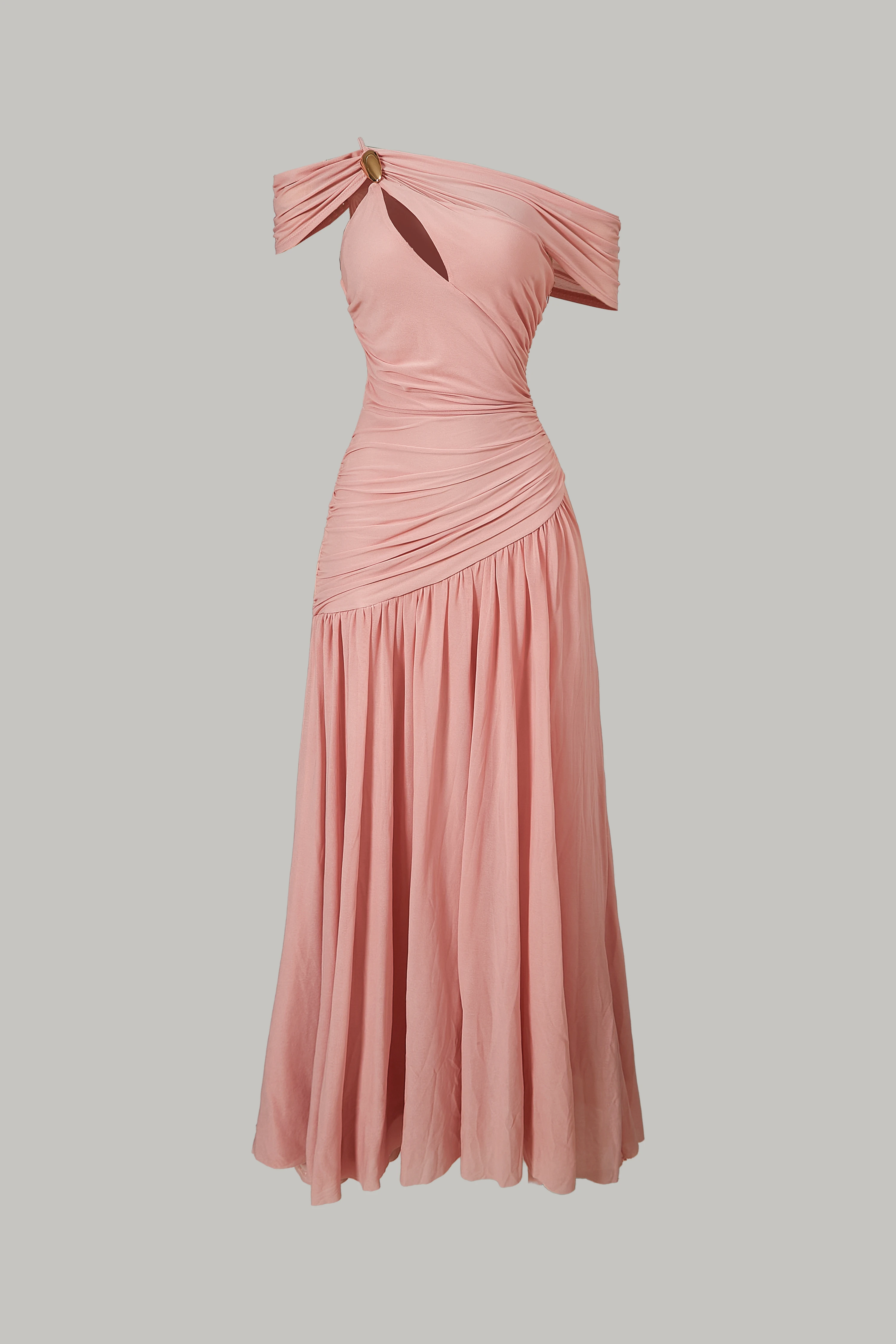 purely-alluring-one-shoulder-twisted-design-dress-with-side-ruching-slim-fit-flowy-hem-pink-long-party-dress
